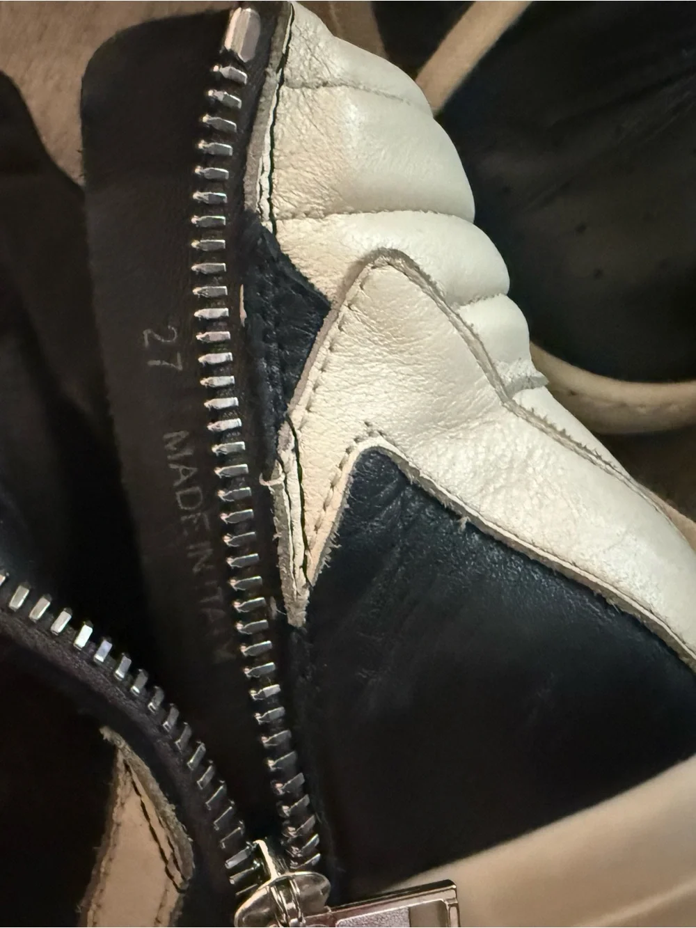 Authentic Rick Owen’s 10c Black and Cream High-Top Sneakers